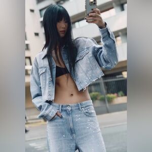 TRF STRASS CROP DENIM JACKET   Size: S (Small)   Blue | 4730/272/400